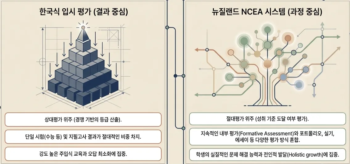 뉴질랜드 NCEA Level 1, 2, 3 학점 누적 구조 다이어그램